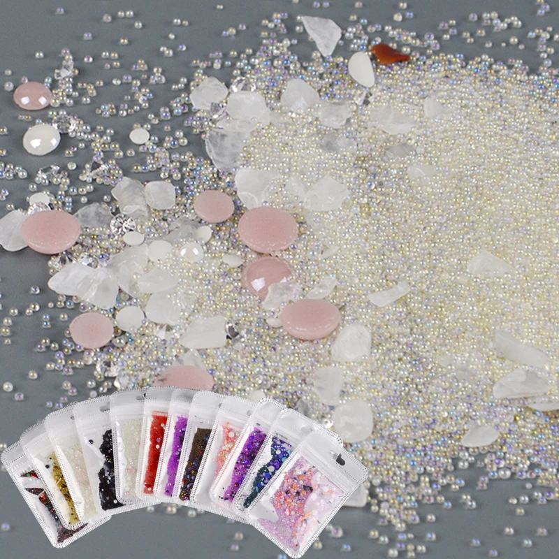 

YWK 1 Bag Optional Colors Nails Beads Fairy Sea Beach Mineral Rhinestones Irregular Stone 3D Nail Art Decoration Accessories