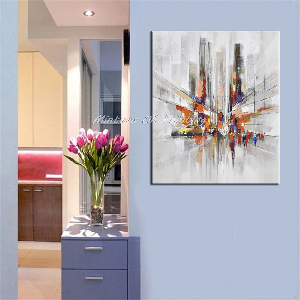 Günstige Mintura Kunst Hand Gemalt Stadt Landschaft Ölgemälde Auf Leinwand Pop Kunst Moderne Abstrakte Wand Bild Für Wand Dekoration Keine rahmen