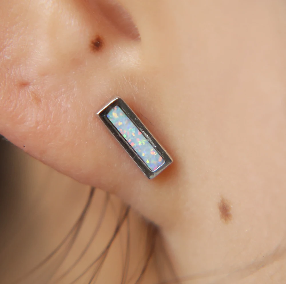 4 цвета милый Опаловый брусок стержня для девочек, Настоящее серебро 925 пробы, Белый Синий огненный опал, драгоценный камень, минимальное серебро, ювелирные изделия, серьги, простые