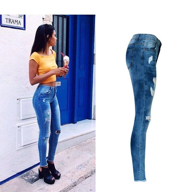 Jeans High Waist Ripped Hole Women Boyfriend Jeans Navy Blue Cotton Skinny Denim Push Up Bleached Fashion Female Jeans Femme (13)