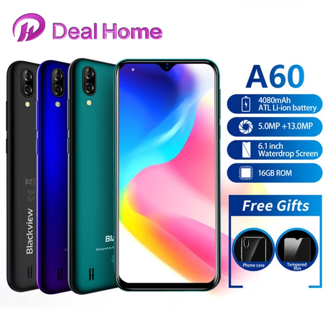 Дешево Новый смартфон Blackview A60 199 6,1 дюйма, аккумулятор 4080 мАч, 1 ГБ ОЗУ, 16 Гб ПЗУ, камера заднего вида 13 МП, четырехъядерный мобильный телефон MT6580