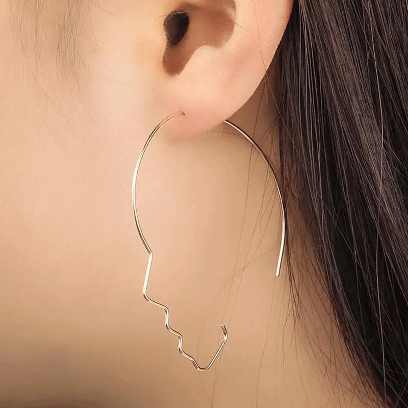 

Trendy Hyperbole Big Stainless Steel Zinc Alloy Gold Color Silver Irregular Face Mask Women Hoop Earrings