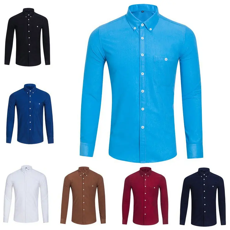 Новый Для мужчин Вельвет Повседневная рубашка Slim Fit светская нарядная с длинным