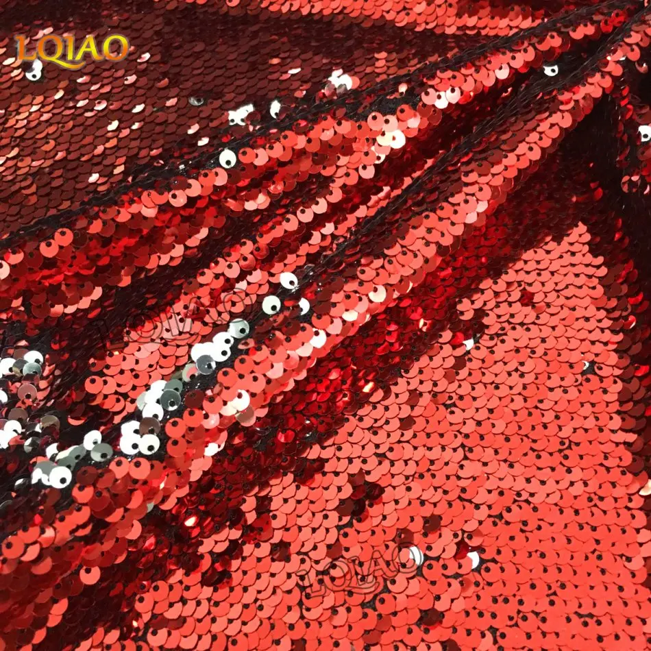 red silver sequin fabric-003