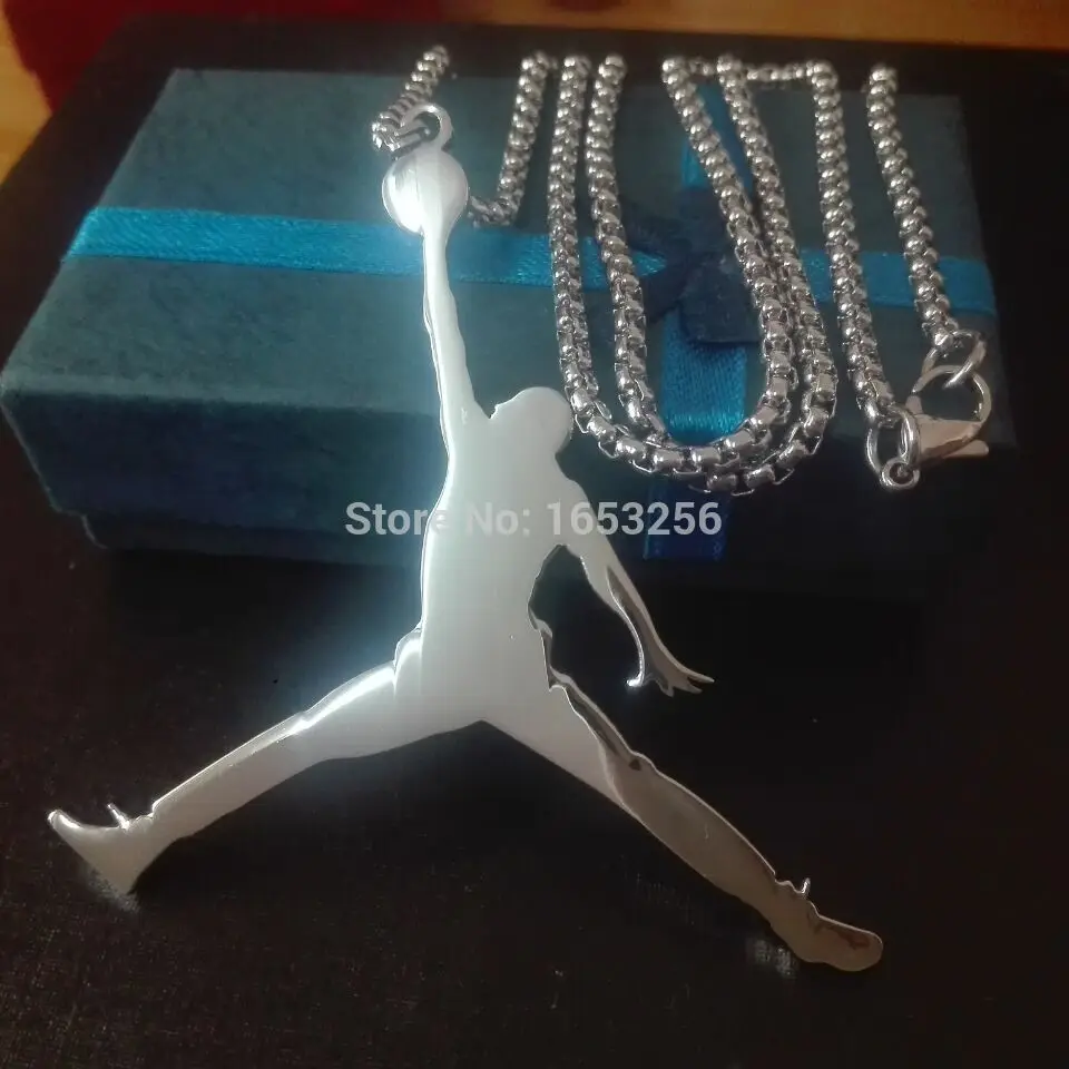 

Choose 18''- 32'' wide 3mm Box- Rolo Chain Big 2.5'' Shiny Jumpman Logo Stainless Steel Pendant Necklace