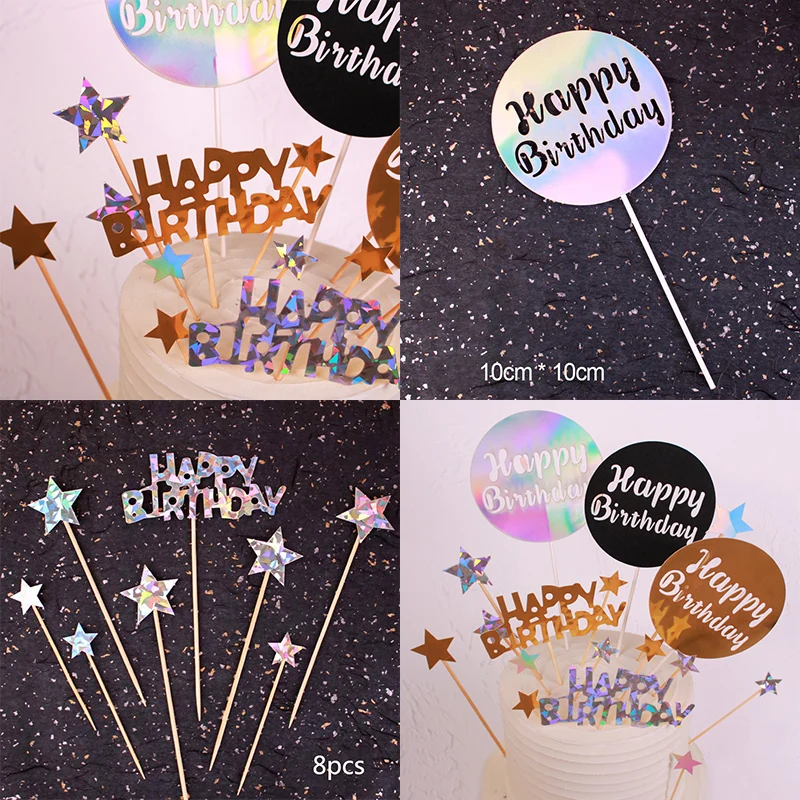 DIY вечерние украшения Дети Лазерная Baby Shower Круглый с днем рождения Свадебный бумажный Топпер на торт блестящая Звезда Блеск