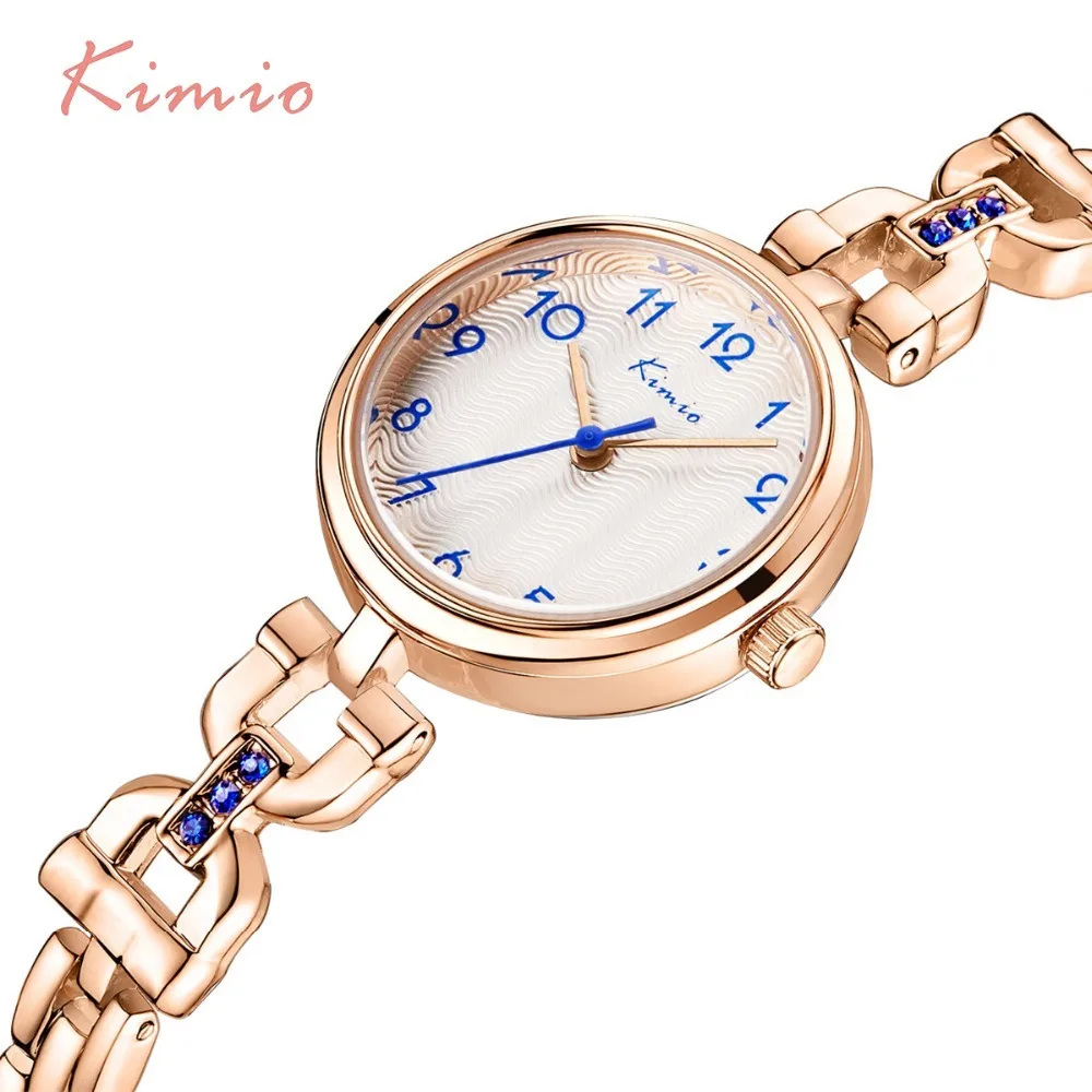 KIMIO Casual Blue Rhinestone Watch Women Wave Texture Rose Quartz Dress Bracelet Gold Watch Ladies Wrist Watches Luxury Brand KIMIO Casual Blue Rhinestone Watch Women Wave Texture Rose Quartz Dress Bracelet Gold Watch Ladies Wrist Watches Luxury Brand