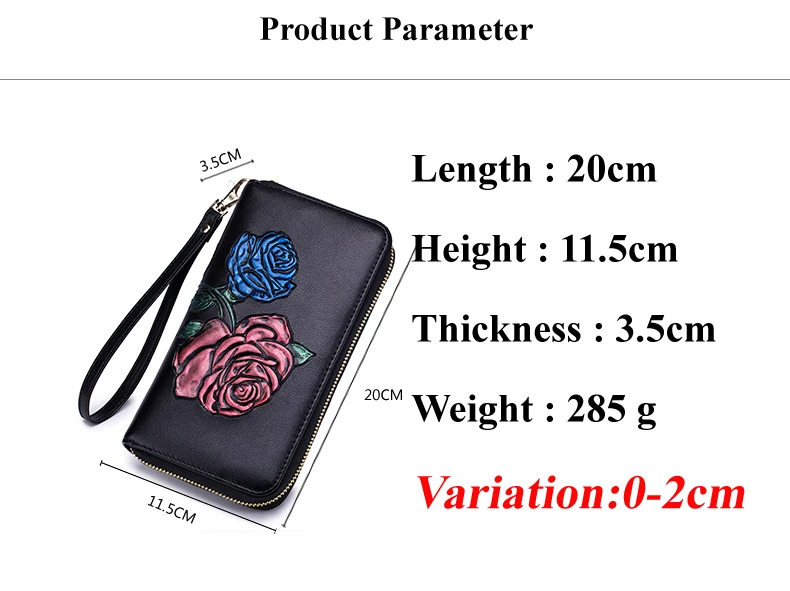 Lomelobo Long Hand Painted Card Wallet Lady Split Leather Rose Flowers Women Purse Girl Business RFID Credit Card Holder HPLA105 Details (02)