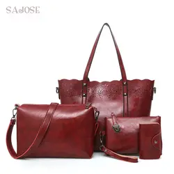 Дизайнерские кожаные женские сумки многофункциональные 4 комплекта известные бренды женские сумки на плечо Crssbody женские красные сумки SAJOSE