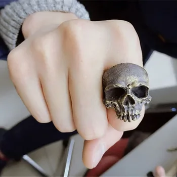 

Handmade Men Skull Ring Gothic Punk Biker Rider Ring Vintage S925 Silver/Copper Skeleton Finger Band Rings Men Jewelry Customize