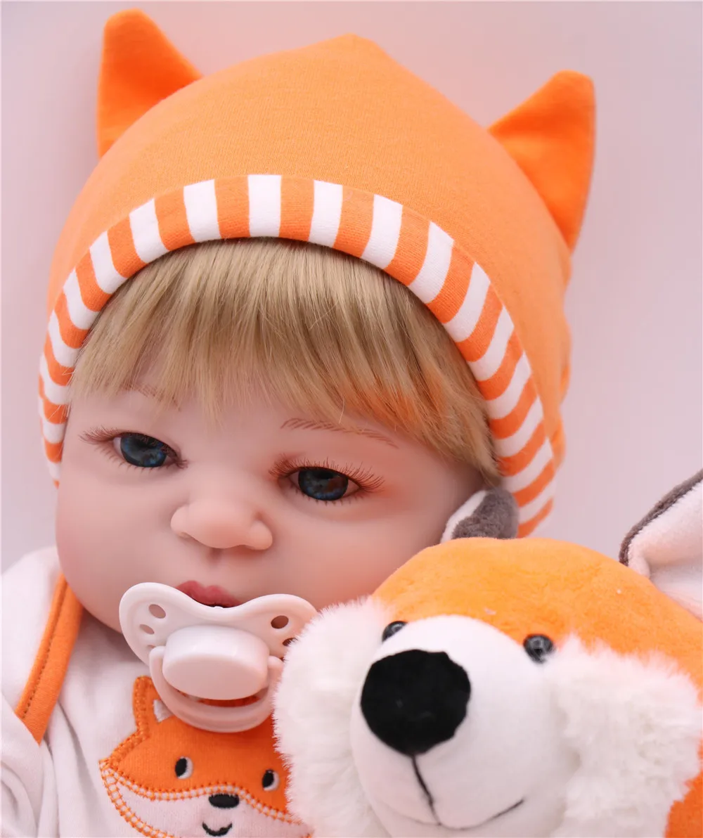 23'' Fashion blond boy Realistic Reborn Baby Doll Full Silicone Vinyl Adorable Baby Toy Wear Cartoon clothes Kid Birthday Gift