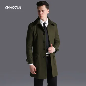 

CHAOJUE Brand Europe Single Breasted Army Green Woolen Coat for man British Fashion Causal Gray Wool Overcoat Plus Size Outwear