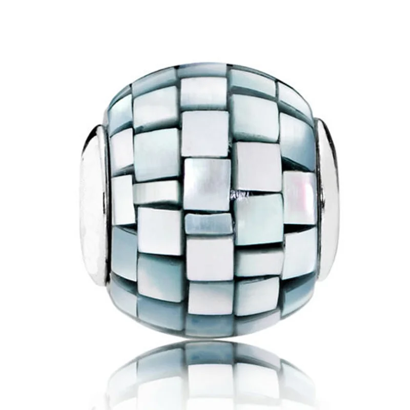 

Top Quality 925 Sterling Silver Bead Charm Blue-Grey Mother-of-Pearl Mosaic BALANCE Beads Fit Pandora ESSENCE Bracelet Jewelry