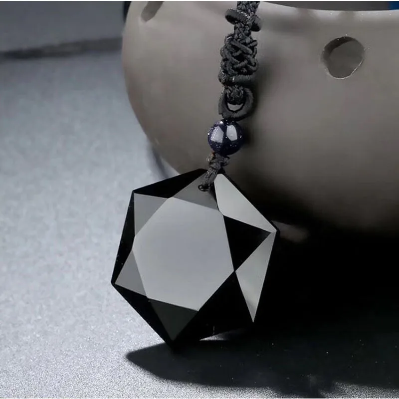 

Drop Shipping Natural Obsidian Star Pendant Necklace Lucky Lovers Six-star Crystal Necklace For Women And Men