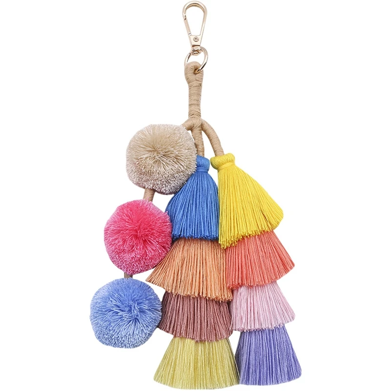 

Colorful Handmade Boho Pom Pom Tassel Bag Charm Key Chain Tassel Keychain