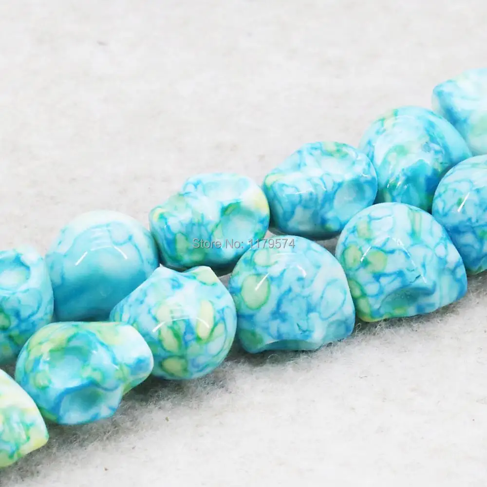 

Accessories Blue Multicolor Riverstones Rainbow Semi-precious Stone Skull For Women Girl 12mm Loose DIY Beads New Jewelry Making