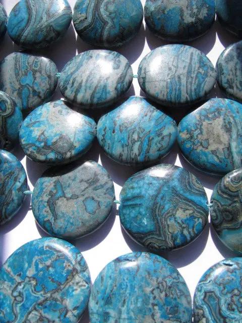

25%off--30mm Natural sea Jasper DIY beads coin round disc blue beads