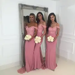 Vestido de festa longo Сексуальная V шеи Русалка Розовый платья подружек невесты 2019 кружева платья выпускного вечера свадебные праздничные платья со