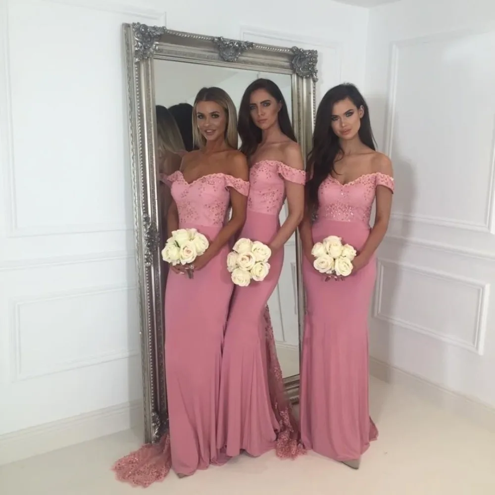 Vestido de festa longo сексуальные розовые платья подружек невесты с v-образным вырезом