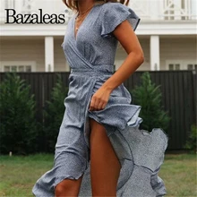 Bazaleas праздничное шикарное пляжное женское платье с завязками и оборками vestidos винтажное женское летнее платье в синий горошек Прямая поставка