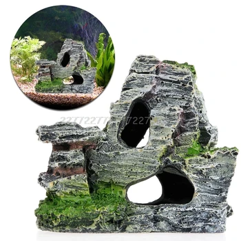 

Mountain View Rockery Aquarium Rock Cave Tree Bridge Fish Tank Ornament Decor O11 Dropship