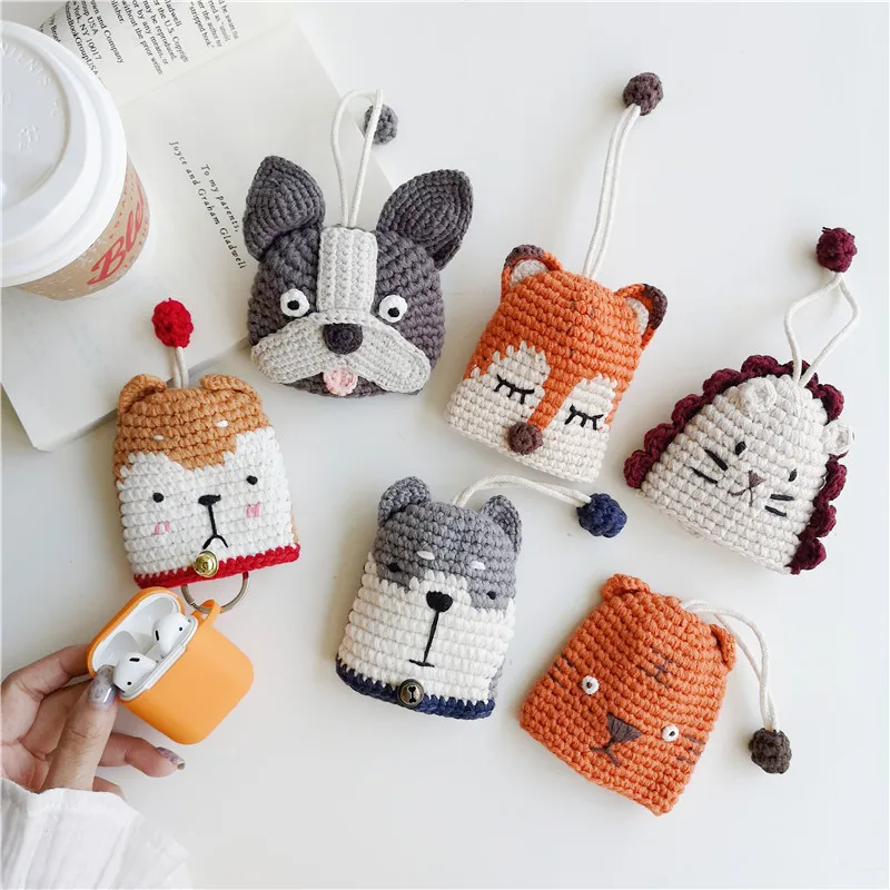 

Protective Knitted Case for Airpods Handmade Cute Cartoon knitting wool Protector Cove for Apple air pods Anti-fall Accessories