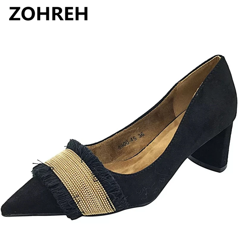 

ZOHREH 2018 European style new women's shoes spring vintage suede high heels commuter pointed wild shallow mouth thick wit