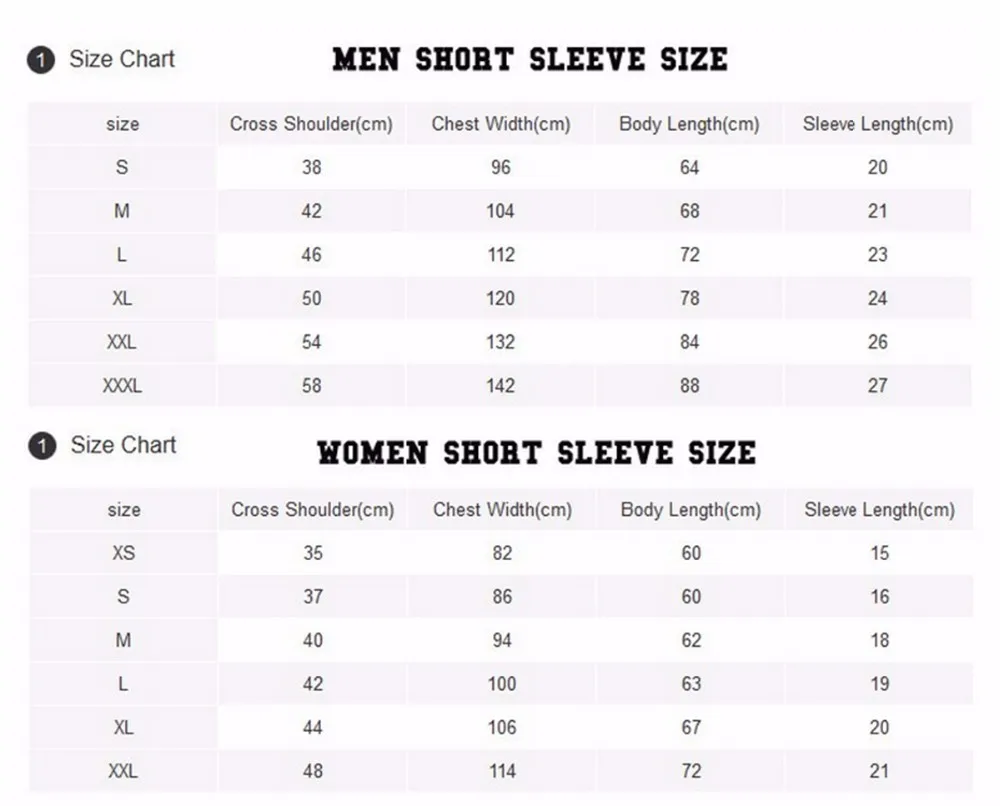 MEN WOMEN SIZE CHART