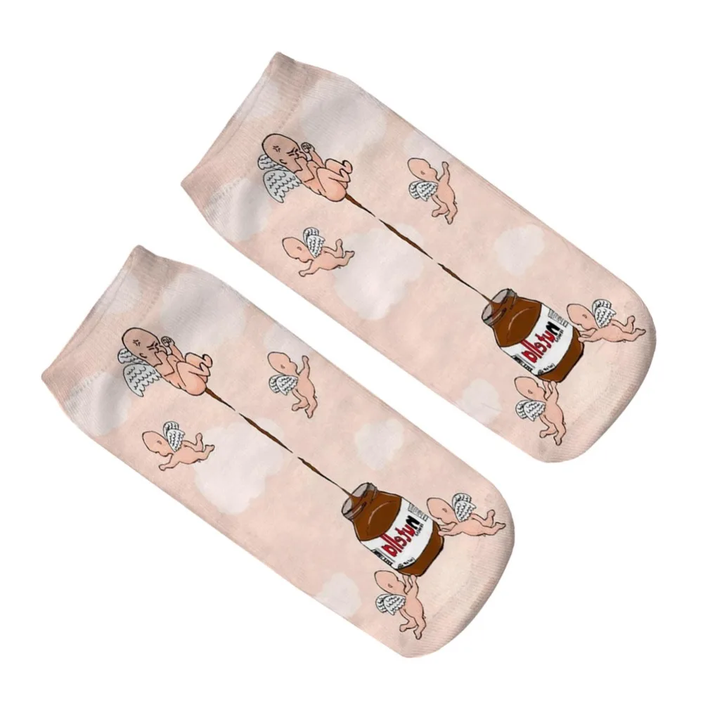 Носки с 3D принтом Angel and Nutella, мужские и женские носки, женские короткие носки