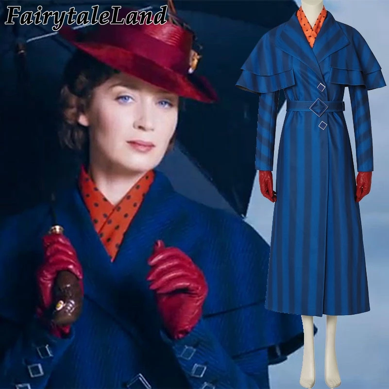 Костюм Mary Poppins для костюмированной вечеринки Синее платье Нарядное зимнее пальто