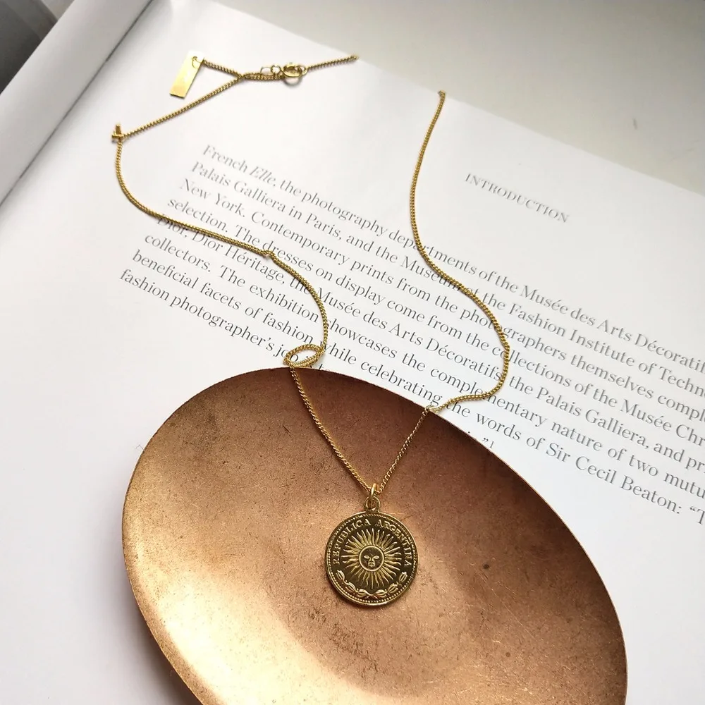 

new fashion women Jewelry 925 sterling silver necklace coin round drop short chain girl gift