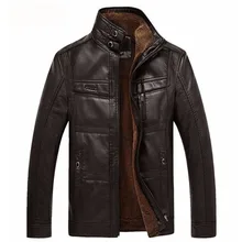 Кожаная куртка мужская зимняя кожаная куртка однотонное плотное пальто Мужская теплая флисовая повседневная одежда с воротником-стойкой 5XL, YA512