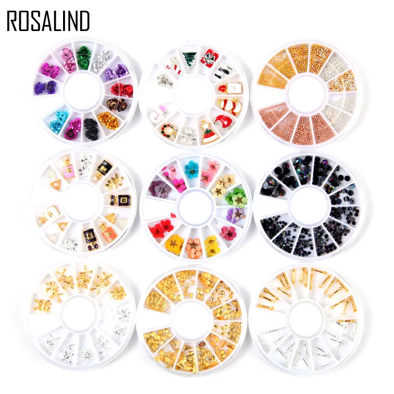 

ROSALIND 1 Box 3D Nail Art Rhinestones Glitters Acrylic Rhinestones For Nails Design Manicure Nail Art Decoration In Wheel