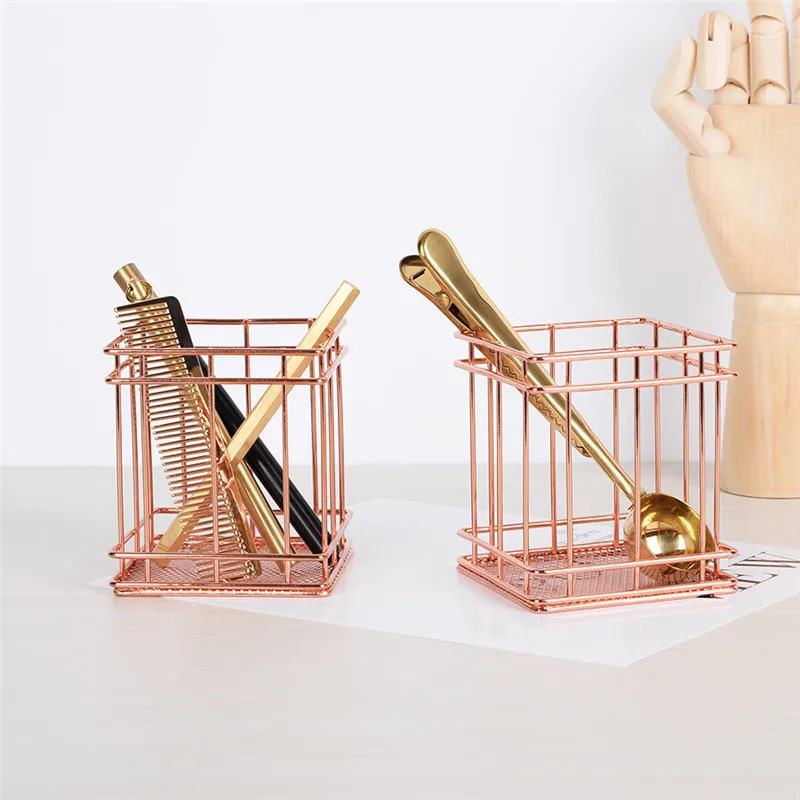 Нордическая металлическая коробка-органайзер для косметики розовое золото держатель ручки новая Фруктовая корзина для кухни органайзеры для домашнего хранения и организации