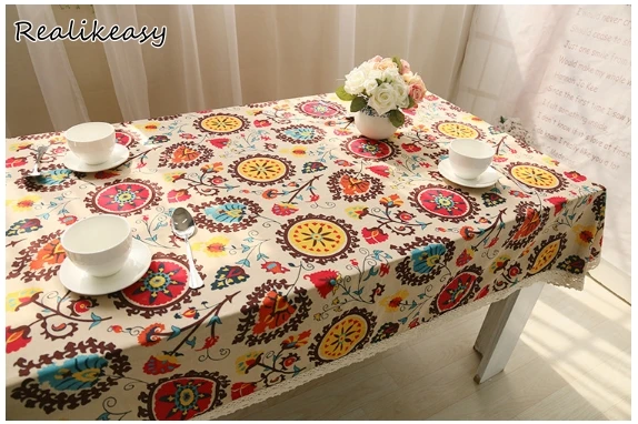 Популярная богемная Boho скатерть с цветочным узором кружевная кромка льняная и хлопковая скатерть высокого качества хлопок и лен скатерть LFB119