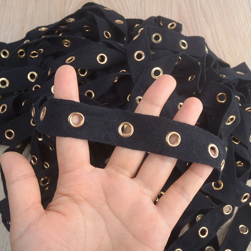 

5M/lot 2.4cm wide cotton webbing perforated ring flat canvas belt clothing belt shoulder strap accessories decorative lace Z075