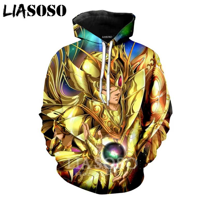 LIASOSO جديد أزياء الرجال النساء البلوز 3D طباعة أنيمي سانت Seiya هوديي طويلة الأكمام أعلى الهيب هوب المتناثرة السترة A224-08