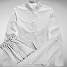 Summer new 2017 white silk long-sleeve shirt men outerwear fashion shirts men chinese tunic tang suit set shirt + pant 3XL