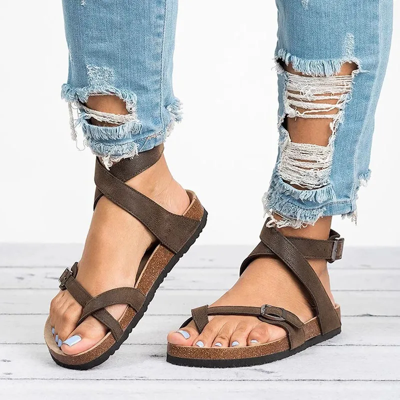 Women Sandals 2019 New Women Summer Shoes Leather Gladiator Sandals Women Beach Sandals Lady Flat Flip Flop Plus Size 43