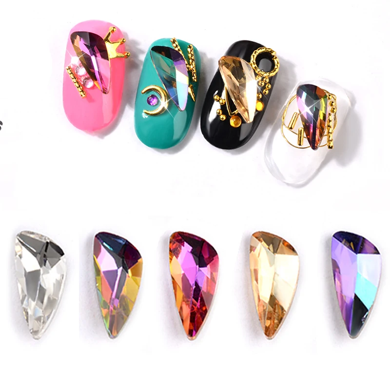 

10pcs Nail Crystals Clear AB Nail Art Rhinestones DIY Non Hotfix Flatback Acrylic Nail Stones Gems For 3D Nails Art Decorations