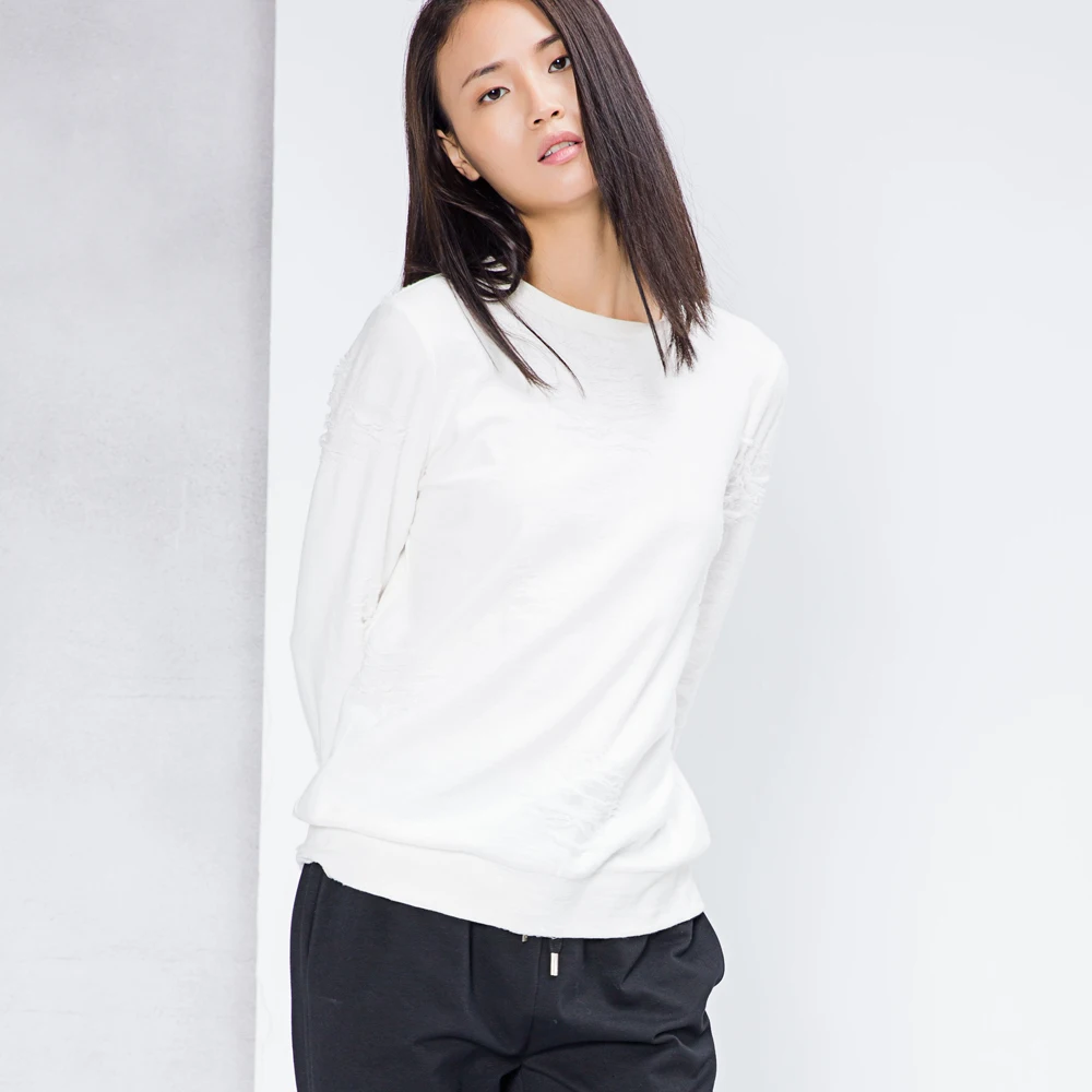 Zipper Crew Neck Hline Casual Cotton Long Sleeved Top 2019 Autumn New