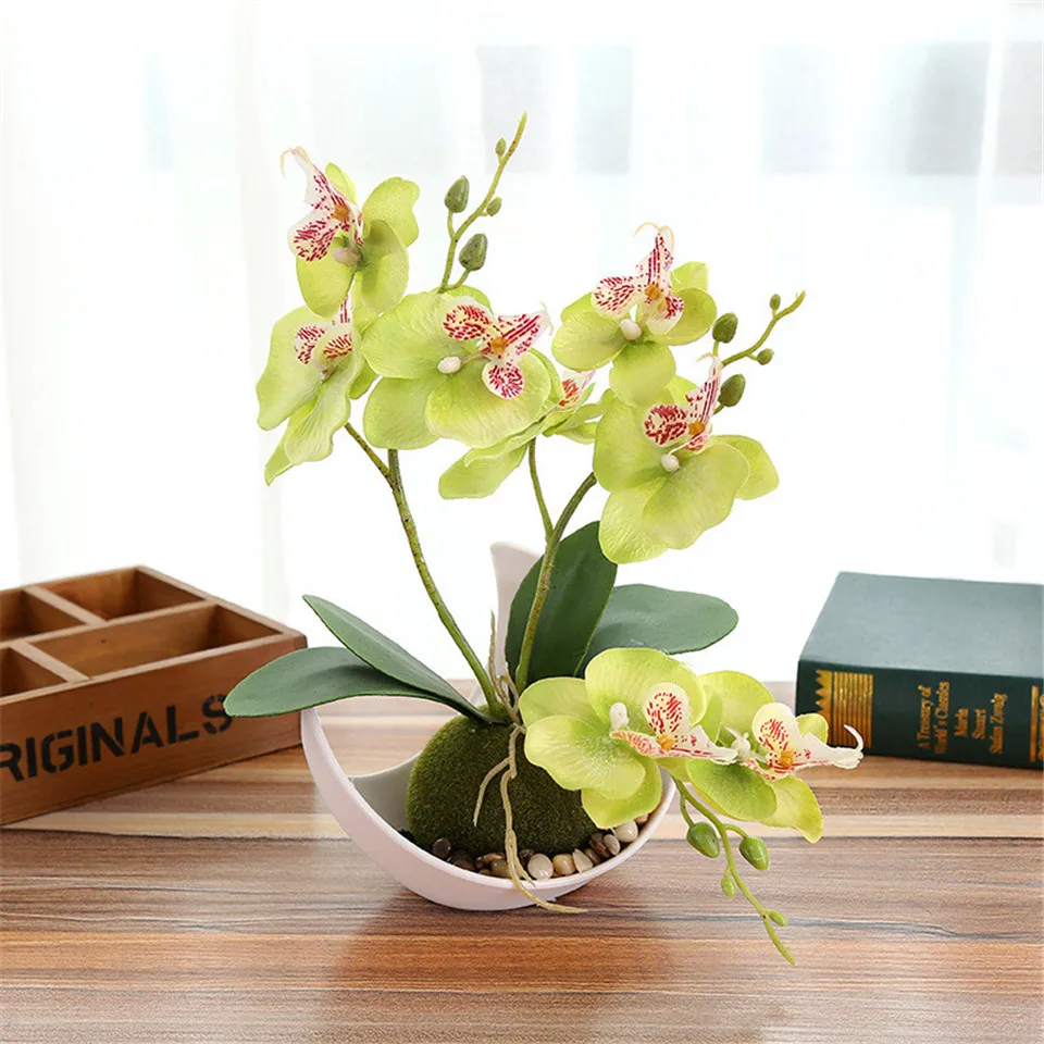 Искусственная Орхидея, бабочка растения в горшках Шелковый декоративный цветок с пластиковыми горшками украшение для домашнего балкона Ваза Набор