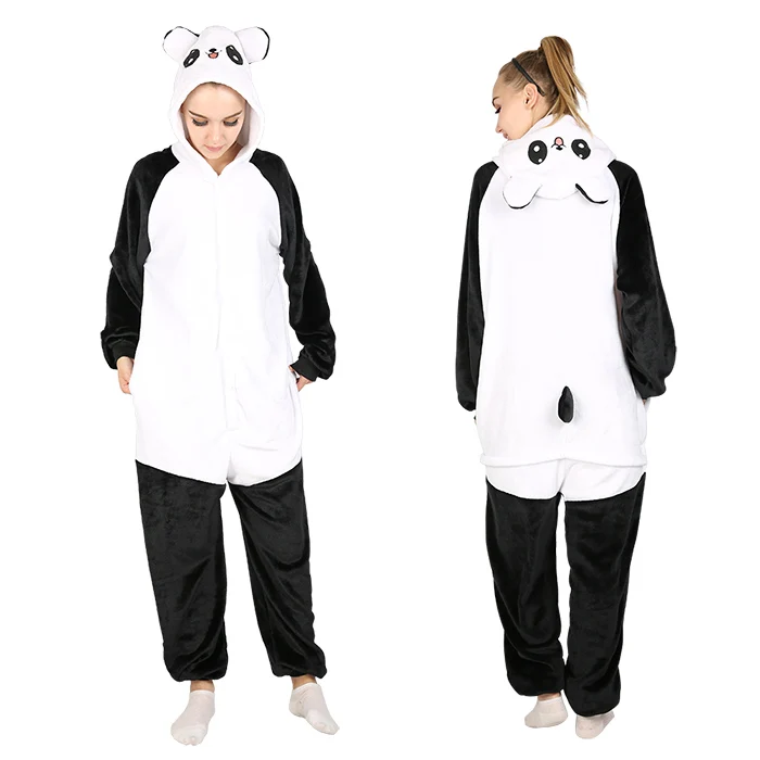 KIGUCOS прекрасный панда мультфильм Домашняя одежда все в одном с капюшоном для женщин пижамы зимние милые - Цвет: Panda 2