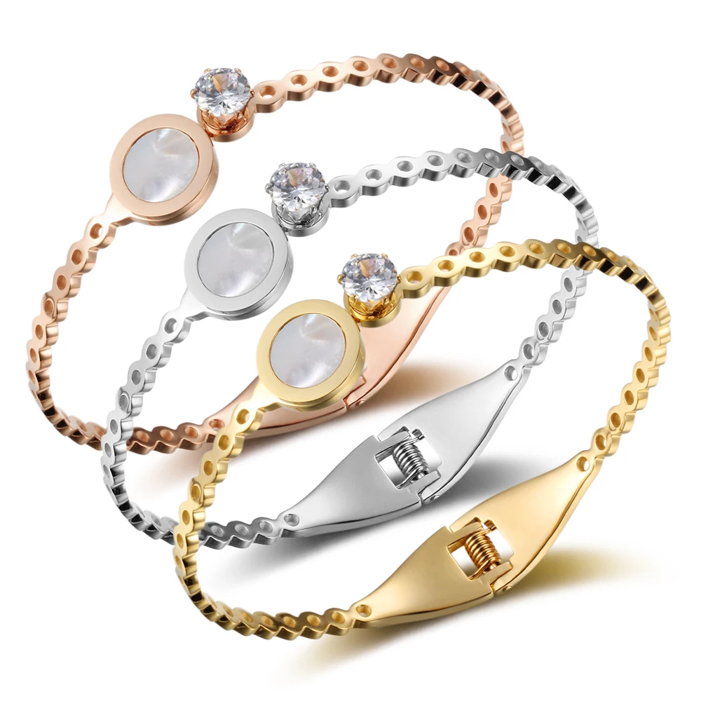 Women Bracelets Bangles Fashion Shell Double Wraped Stainless Steel