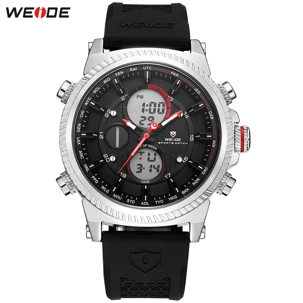 

Original Fashion WEIDE Watch Mens Sport Watch Men Digital Quartz LED Dual Time Zone Watch Alarm Waterproof Wristwatch Clock Gift