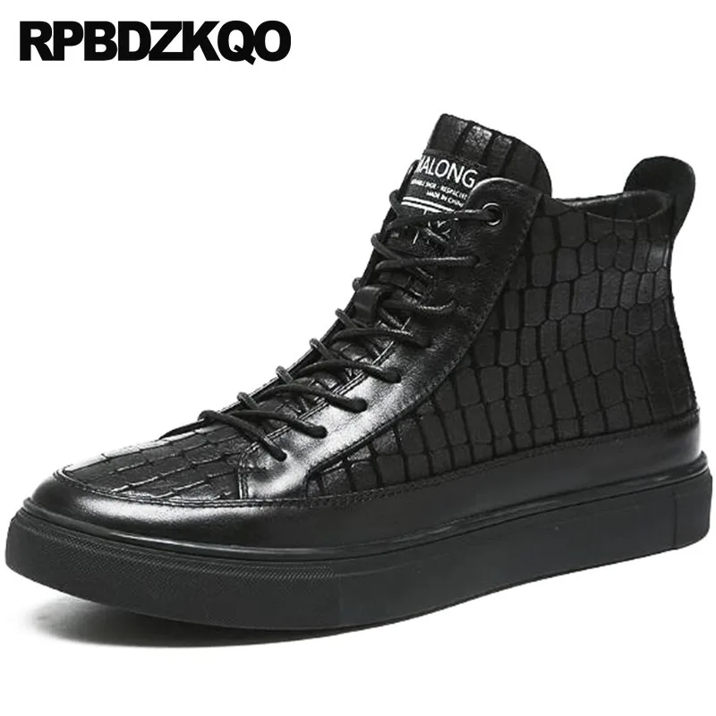 

Sneakers Comfortable Designer Ankle Short High Top Full Grain Leather Boots Men Black Flat Crocodile Booties Trainer Fall Shoes