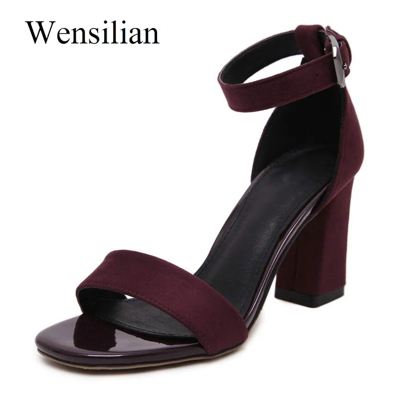 

Summer Women High Heels Peep Toe Pumps Gladiator Sandals Ankle Buckle Ladies Square Heel Sandals Women Shoes Red Chaussure Femme