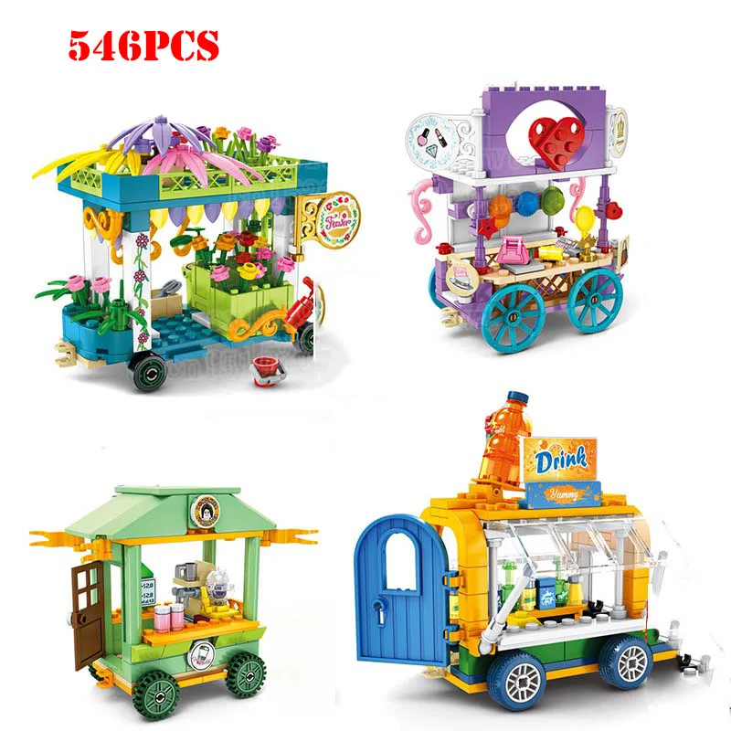 

Mini City Street View Creator Ice Cream Truck Food Store Architecture Building Blocks Compatible Legoing Friends Bricks Kid Toys