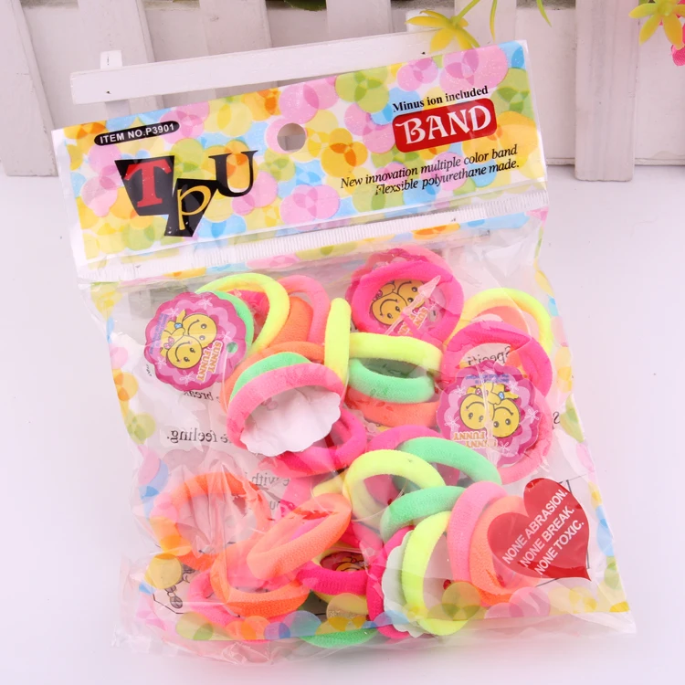 50pcs/lot 100% cotton soft hair bands fluorescence color hair rings Towel hair bands hair tie 5colors mixed