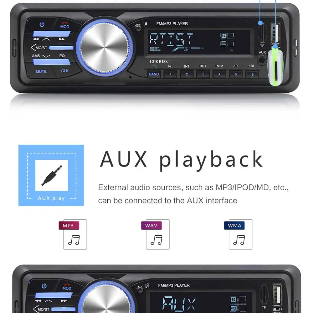 1Din автомобильный аудио 1010RDS MP3-плеер автомобильный аудио Bluetooth Стерео RDS/FM/AUX/ISO вход Subwoof воспроизведение звука авто радио